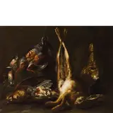 Natura morta con cesta, cacciagione e gatto / Natura morta di cacciagione by Angelo Maria Crivelli Detto Il Crivellone, oil on canvas, offered Nov 2016
