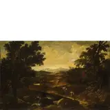 Giuseppe Zola, Paesaggio con ponte di legno e figure, oil on canvas