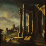 Leonardo Coccorante, Capriccio architettonico con figure, oil on canvas