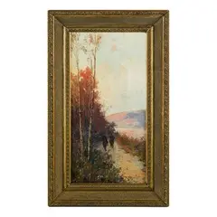 Genova 1868 - 1952 / Paesaggio lacustre con figure a cavallo / Paesaggio marino con lavandaia / Firmati 'C Bentivoglio' in basso a destra e a sinistra by Cesare Bentivoglio, oil on canvas, offered Nov 2016