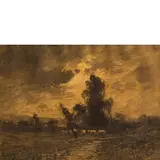 Carlo Follini, Domodossola (No) 1848 - Pegli (Ge) 1938 / Paesaggio con contadina / Firmato 'C Follini' in basso a sinistra