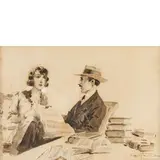 Aurelio Craffonara, Gallarate (VA) 1875 - Genova 1945 / Letterati in biblioteca / Firmato 'Craffonara' in basso a destra