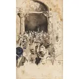 Aurelio Craffonara, Gallarate (VA) 1875 - Genova 1945 / Figure davanti al portico / Firmato 'Craffonara' e datato '93 in basso a sinistra
