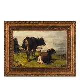 Lorenzo Delleani, Pollone 1840 - Torino 1908 / Paesaggio con armenti / Datato 21.09.83 in basso a destra / Reca sul retro iscrizione 'Opera di Lorenzo Delleani per autenticazione, firmato Bernardi', oil on panel