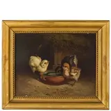 Andrea Cherubini, 1833 - ? / L'ora della pappa per i pulcini / Firmato ' A Cherubini' in basso a destra, oil on canvas