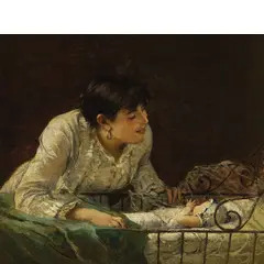 Roberto Fontana, Milano 1844 - 1907 / Amore materno / Firmato 'R Fontana' in basso a sinistra, oil on canvas