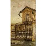 Mosè Bianchi, Monza (MI) 1840 - 1904 / Paesaggio di campagna con piccola cappella / Siglato 'MB' in basso a sinistra