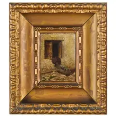 Raffaele Giannetti, Porto Maurizio 1837 - Genova 1915 / Finestra sul cortile / Etichetta Teodoro Montarsolo, Palazzo Podestà Via Garibaldi, Genova, oil on tavoletta
