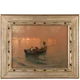 Eduardo Dalbono, Napoli 1841 - 1915 / Barca con pescatori al tramonto / Firmato 'Dalbono' in basso a destra