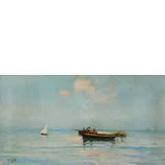 Michele Catti, Palermo 1855 - 1914 / Marina con barca e pescatori / Firmato 'M Catti' in basso a sinistra, oil on canvas