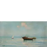 Michele Catti, Palermo 1855 - 1914 / Marina con barca e pescatori / Firmato 'M Catti' in basso a sinistra, oil on canvas
