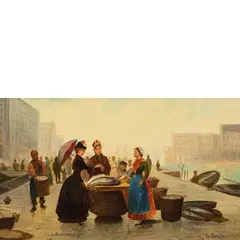 Montebelluna (Treviso) 1855 - Treviso 1911 / Venditrice del pesce a Venezia / Firmato 'L Serena' in basso a destra by Luigi Serena, oil on panel, offered Nov 2016