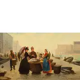 Luigi Serena, Montebelluna (Treviso) 1855 - Treviso 1911 / Venditrice del pesce a Venezia / Firmato 'L Serena' in basso a destra, oil on panel