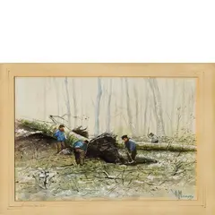 Anton Mauve, Zandam 1838 - Arnhem 1888 / Paesaggio con boscaioli / Firmato 'A Mauve' in basso a destra, Acquarello su carta