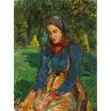 Paolo Ghiglia, Alessandria 1889 - 1915 / Fanciulla con foulard nel prato / Firmato 'P Ghiglia' in basso a sinistra, oil on canvas