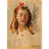 Orlando Grosso, Genova 1882 - Bonassola (SP) 1968 / Ritratto di giovinetta / Sul retro 'Signora con cagnolino' / Firmato 'O Grosso' e datato 1943 in basso a destra, oil on tavoletta