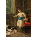 Luigi Gainotti, Parma 1859 - Genova 1940 / Bimba con colombi / Firmato 'Gainotti' sul retro, oil on panel