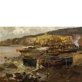 Ezelino Briante, Napoli 1901 - Roma 1977 / Barche con pescatori nel golfo di Napoli / Firmato 'E Briante' in basso a destra