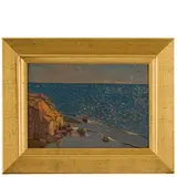 Livorno 1889 - 1969 / Bagnanti sulla spiaggia a Livorno / Firmato 'G Lomi' sul retro by Giovanni Lomi, oil on cardboard telato, offered Nov 2016