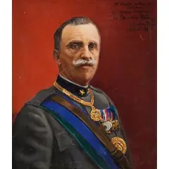 Livorno 1881 - Milano 1940 / Ritratto di Vittorio Emanuele III / Iscrizione 'Al fascio dei Bagni di Casciano con fedele devozione al Re e alla patria', firmato 'G C Vinzio', 22 sett X in alto a destra by Giulio Cesare Vinzio, oil on canvas, offered Nov 2016
