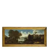 Paolo Anesi, Paesaggio con il fiume Tevere e un cane, oil on canvas