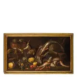Elena Recco, Natura morta con pesci e cacciagione, oil on canvas