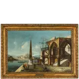 Francesco Albotto, Capriccio con obelisco, oil on canvas