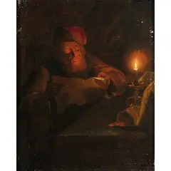 Godfried Schalcken, Ritratto di vecchio a lume artificiale, oil on canvas
