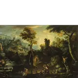 Giuseppe Roncelli, Paesaggio con figure, oil on canvas