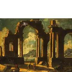 Leonardo Coccorante, Capriccio con rovine classiche e figure, oil on canvas