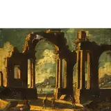 Leonardo Coccorante, Capriccio con rovine classiche e figure, oil on canvas