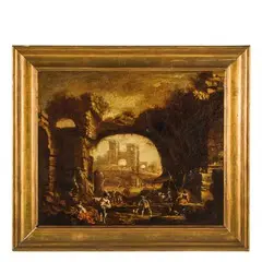 Clemente Spera, Capriccio architettonico con accampamento militare, oil on canvas