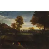 Gaspard Dughet, Paesaggio con figure, oil on canvas