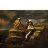 Armigero e due figure in sosta by Andrea Locatelli, oil on canvas, offered Mar 2017