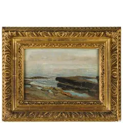 Carlo Pollonera, Marina con scogliera / Firmato 'C Pollonera' iscrizione e data 1893 in basso a sinistra, oil on panel
