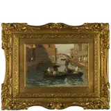 Mosè Bianchi, Barche con figure a Chioggia / Firmato 'M Bianchi' in basso a destra