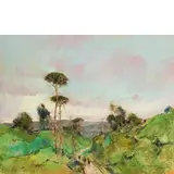 Giuseppe Casciaro, Paesaggio con alberi / Firmato 'G Casciaro' in basso a destra / Cartiglio di collezione sul retro / Timbro dell'atelier Casciaro, pastel on paper