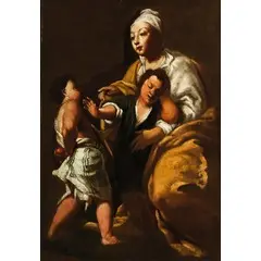 Giuseppe Maria Crespi, Donna con due bambini che bisticciano, oil on canvas