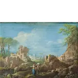 Paesaggio con rovine e figure by Maria Luigia Raggi, tempera on paper, offered May 2017