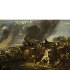 Jan Wyck, Scena di battaglia, oil on canvas