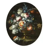 Ludovico Caffi, Fiori, oil on canvas ovale