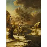 Jan Looten, Veduta di paesaggio invernale con osteria in primo piano, oil on canvas