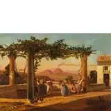 Salvatore Fergola, Figure su un terrazzo napoletano con vista del Vesuvio