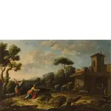 Nicola Viso, Figure e casa in campagna, oil on canvas