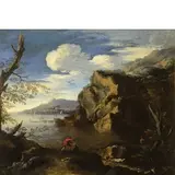 Salvator Rosa, Paesaggio costiero con scogliera e figure