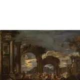 Giovanni Ghisolfi, Capriccio con rovine e figure, oil on canvas