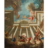 Pietro Dandini, Bozzetto con architetture, Fetonte, Elio e dei, oil on canvas applicata on panel
