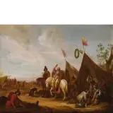 Abraham van der Hoef, Accampamento militare, oil on panel