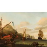 Gerrit Pompe, Marina con nave alla fonda, oil on panel