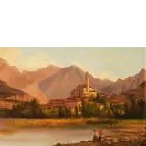 Ercole Calvi, Verona 1824 - 1900 / Veduta di Civate sul lago di Como / Firmato 'E Calvi' in basso a destra, oil on canvas